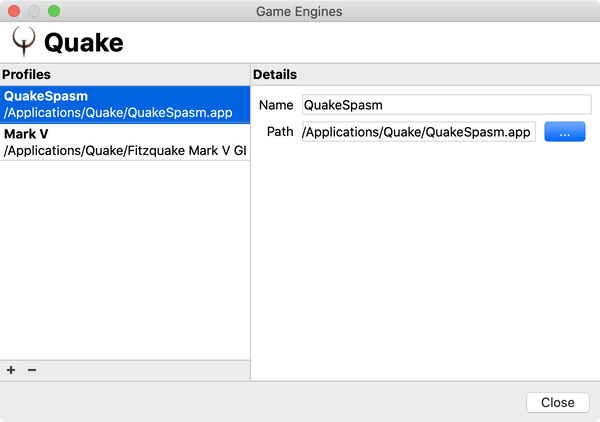 Game Engine Configuration Dialog (Mac OS X)