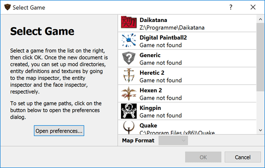 The game selection dialog (Mac OS X)